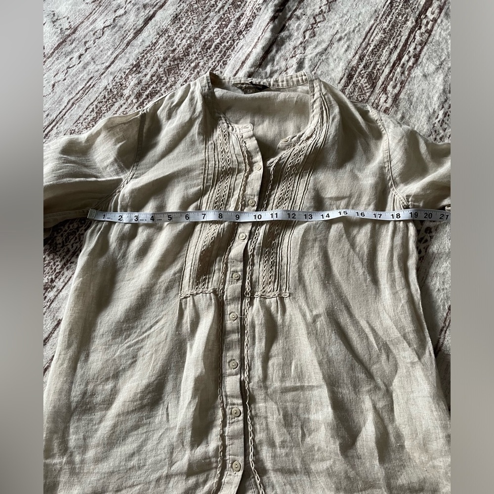 Tommy Bahama 100% linen peasant blouse size S semi sheer boho grandma granola - Picture 7 of 8